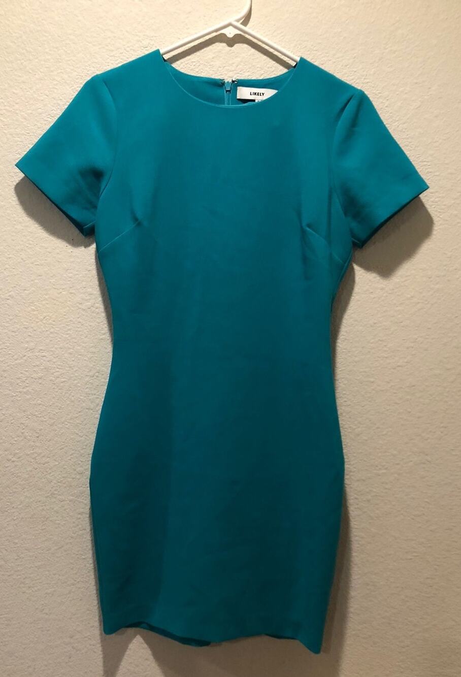 Likely Manhattan Teal Polyester Blend Short Sleeve Bodycon Mini Dress Size 6